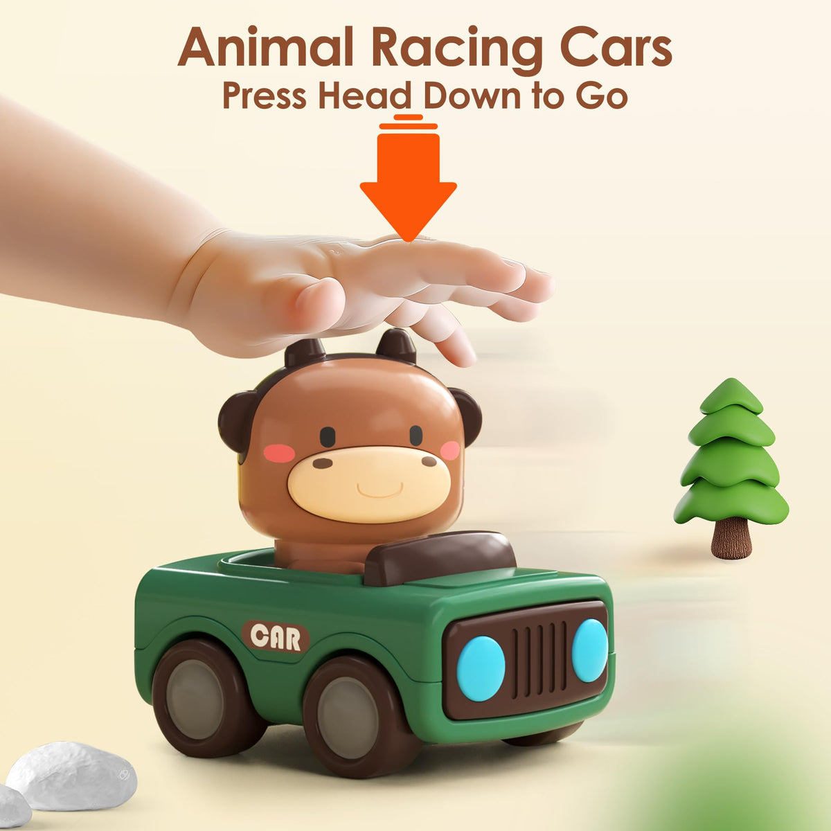 iPlay iLearn press-to-go car side view with rounded edges promotes safe toddler play.