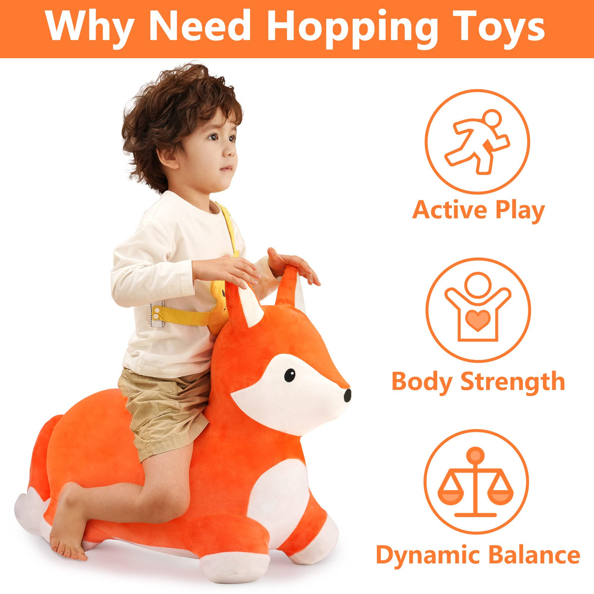 iplay iLearn ride-on fox in motion highlighting balanced stance for kids
