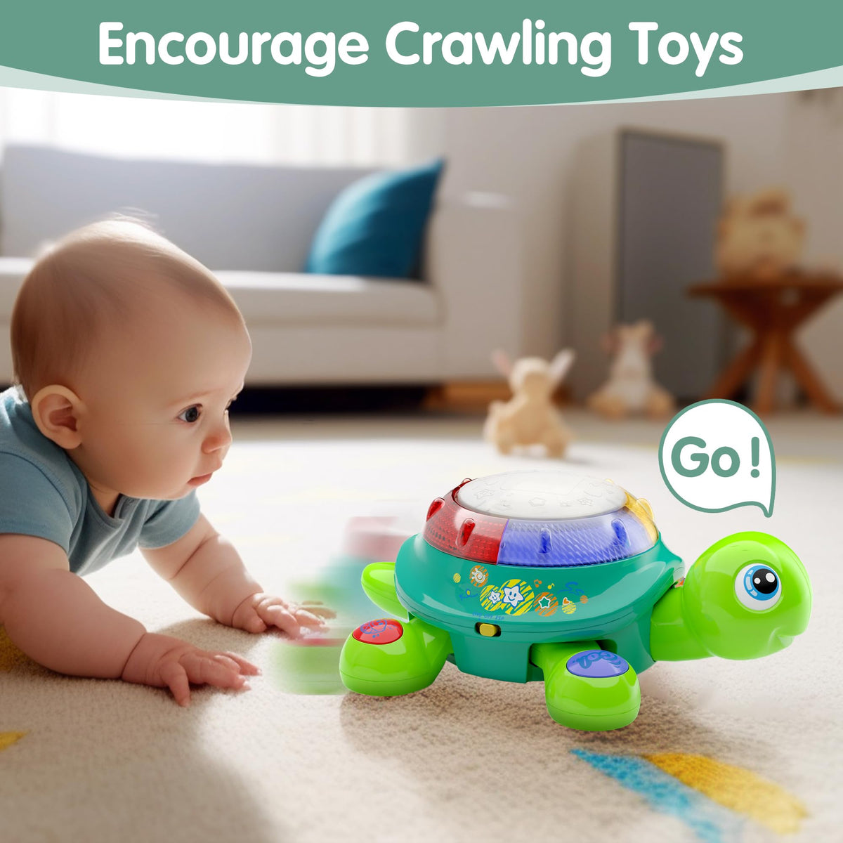 iPlay iLearn turtle in crawling action encouraging movement and exploration