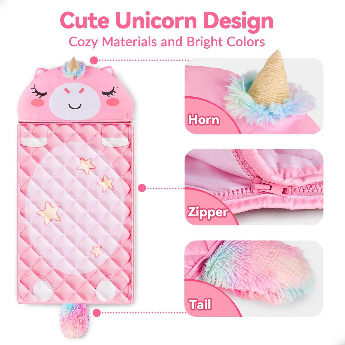 iPlay iLearn unicorn slumber sack machine washable for easy cleaning