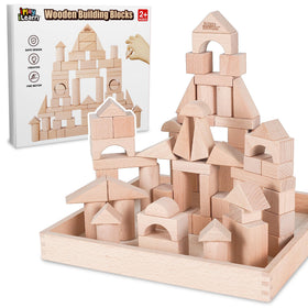 iPlay iLearn wooden-blocks castle top view shows imaginative construction.