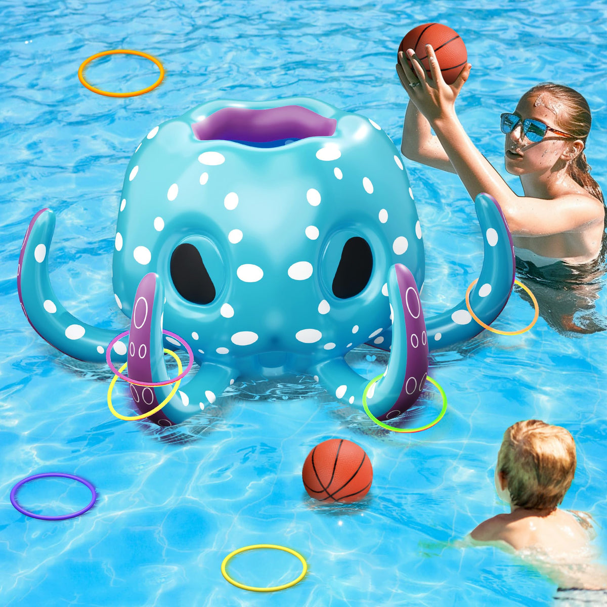 iPlay octopus pool toy front view for engaging family pool play