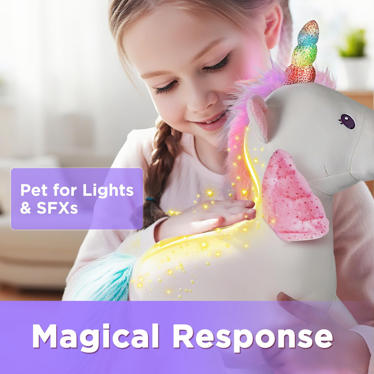 iplay plush magic unicorn sounds respond to wand movements for interactive play