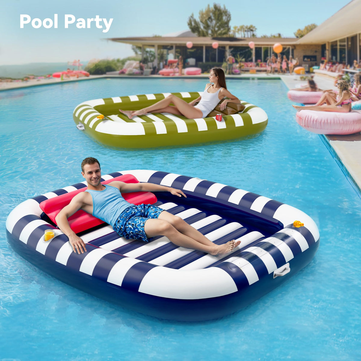 iPlay Portable Inflatable Lounger Blue Storage for easy transport and setup.