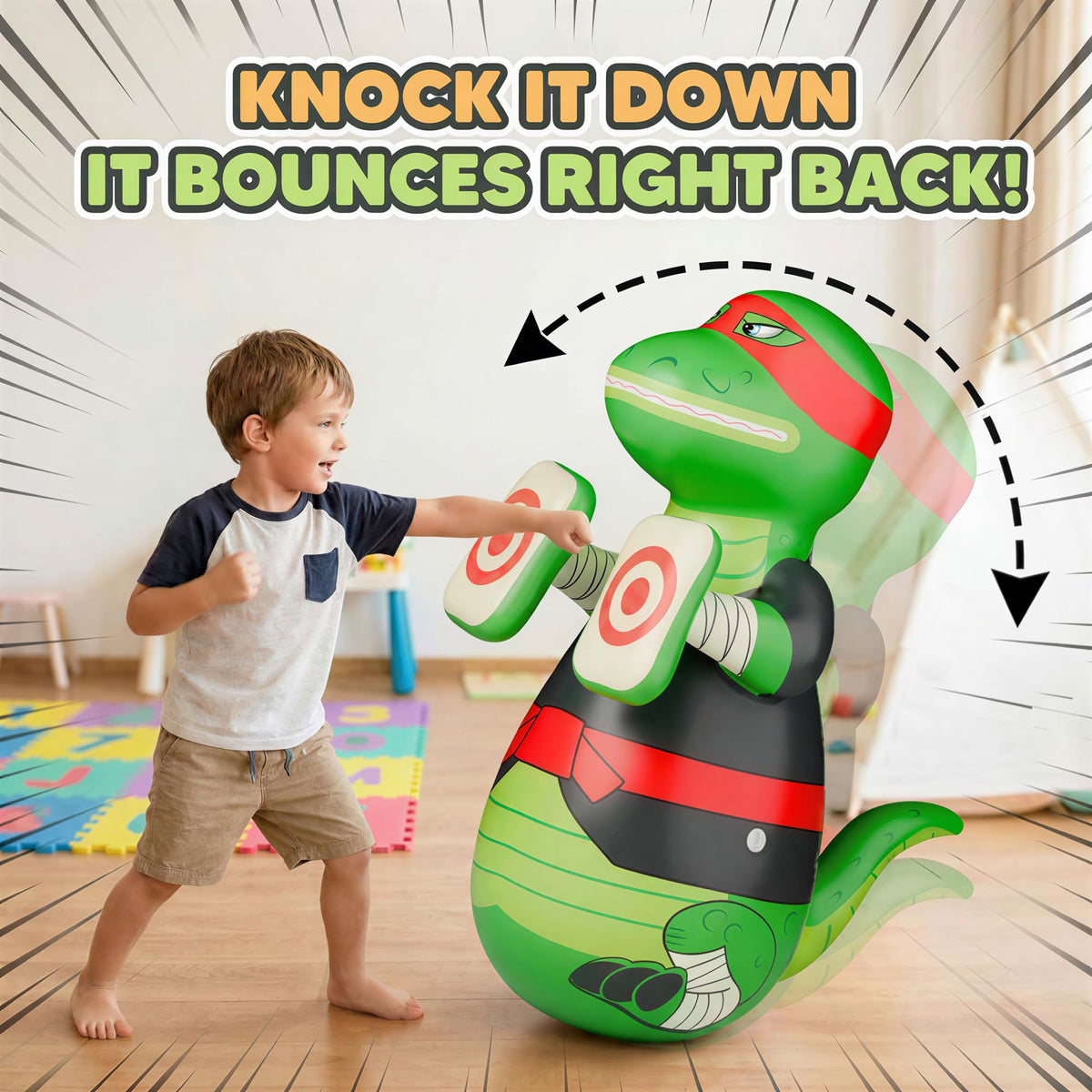 iPlay punching bag kicking action promotes active play and improved coordination.