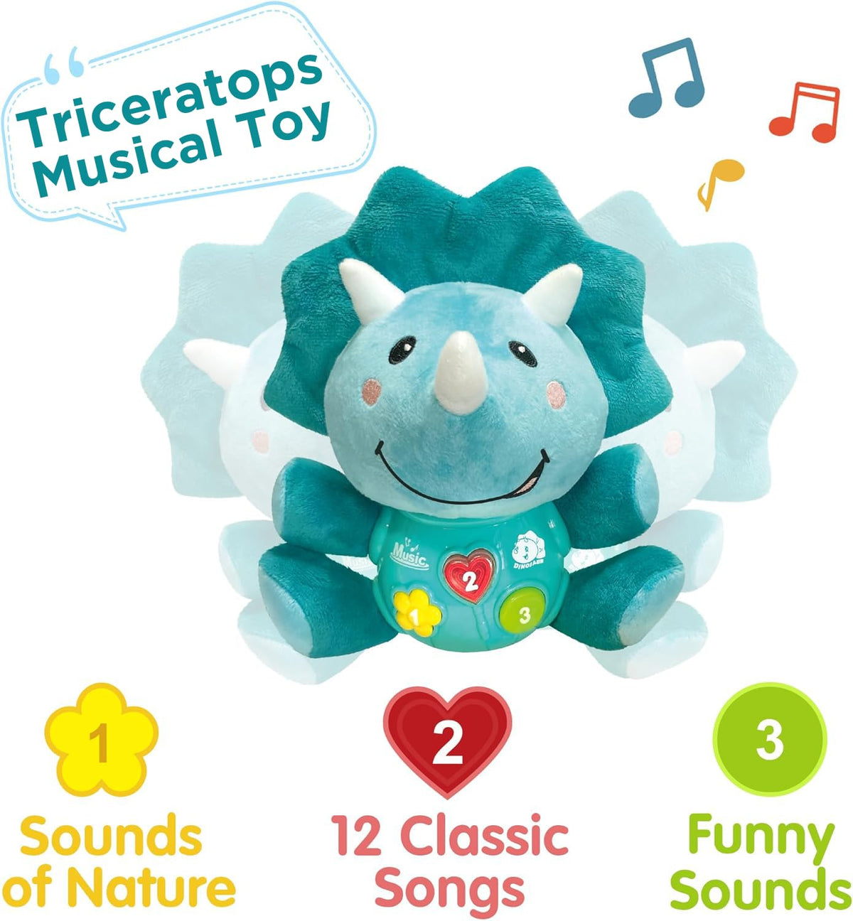 iplay three-button play featuring nursery rhymes and six sound effects for interactive play