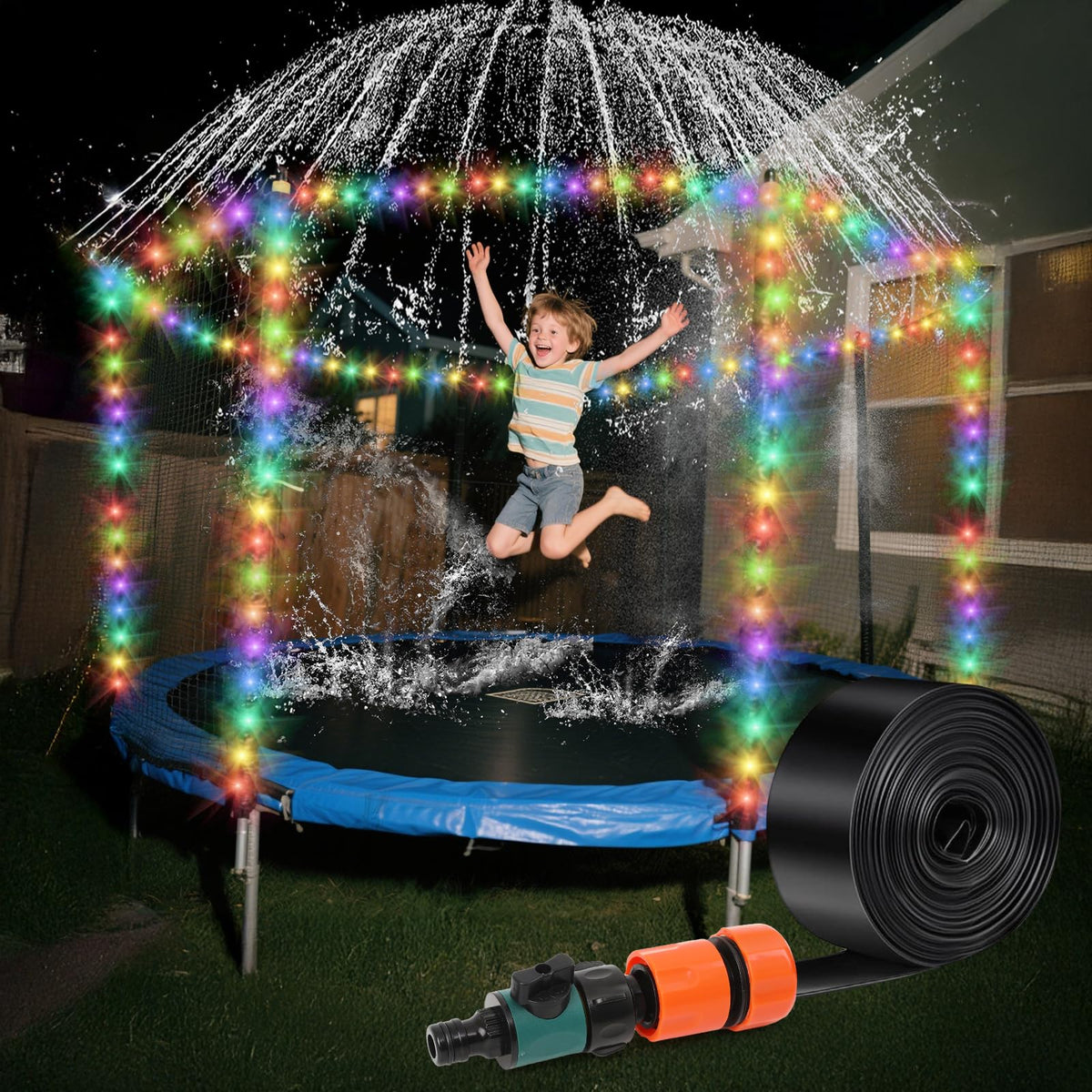 IPOOLTENG trampoline sprinkler setup enables quick, tool-free installation.