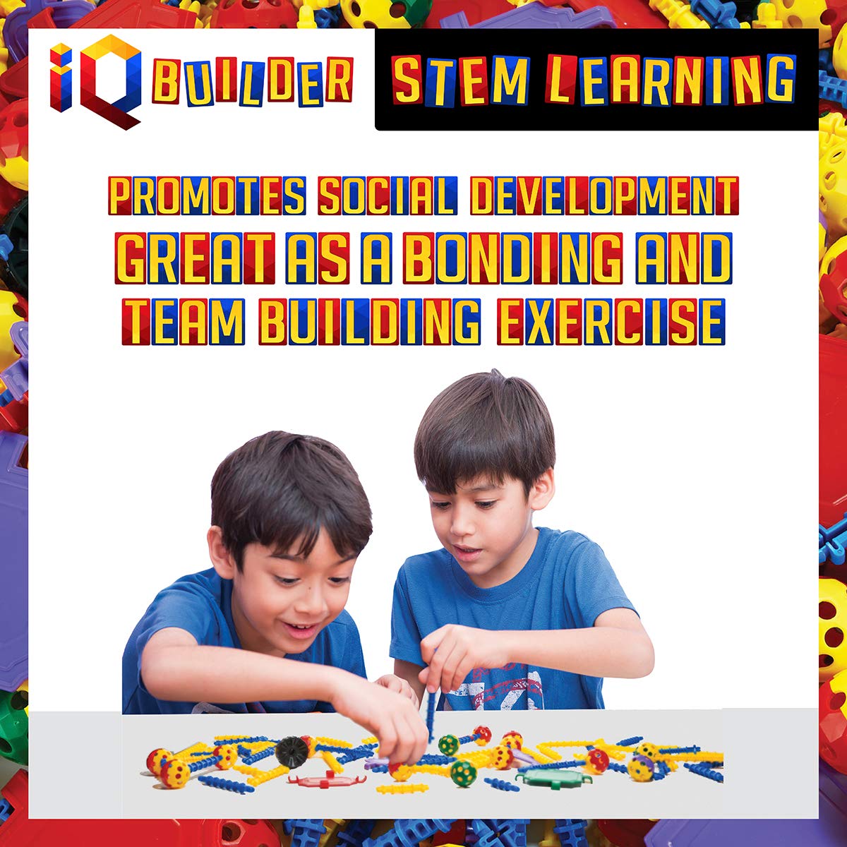 IQ BUILDER colorful gears and connectors encourage engineering exploration.
