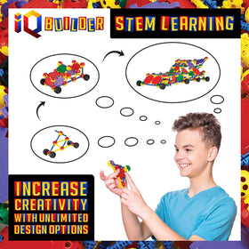 IQ BUILDER kids construct with colorful pieces for hands-on learning and focus.