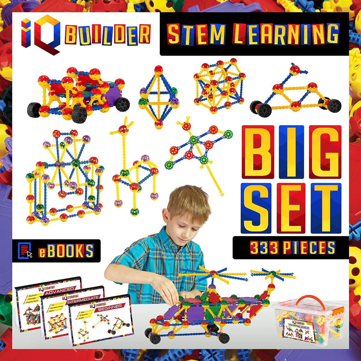 IQ BUILDER stem blocks for kids assembling models to boost problem-solving skills.