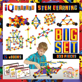 IQ BUILDER stem blocks for kids assembling models to boost problem-solving skills.