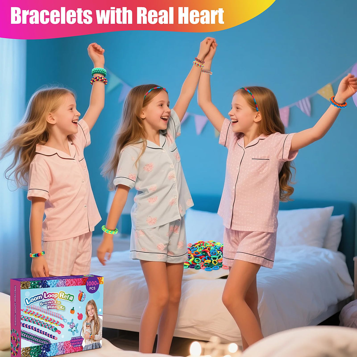 Children crafting bracelets and necklaces with IQBOX bands