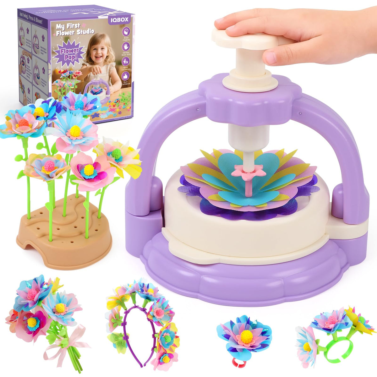 IQBOX flower maker base for quick, kid-friendly bouquets.