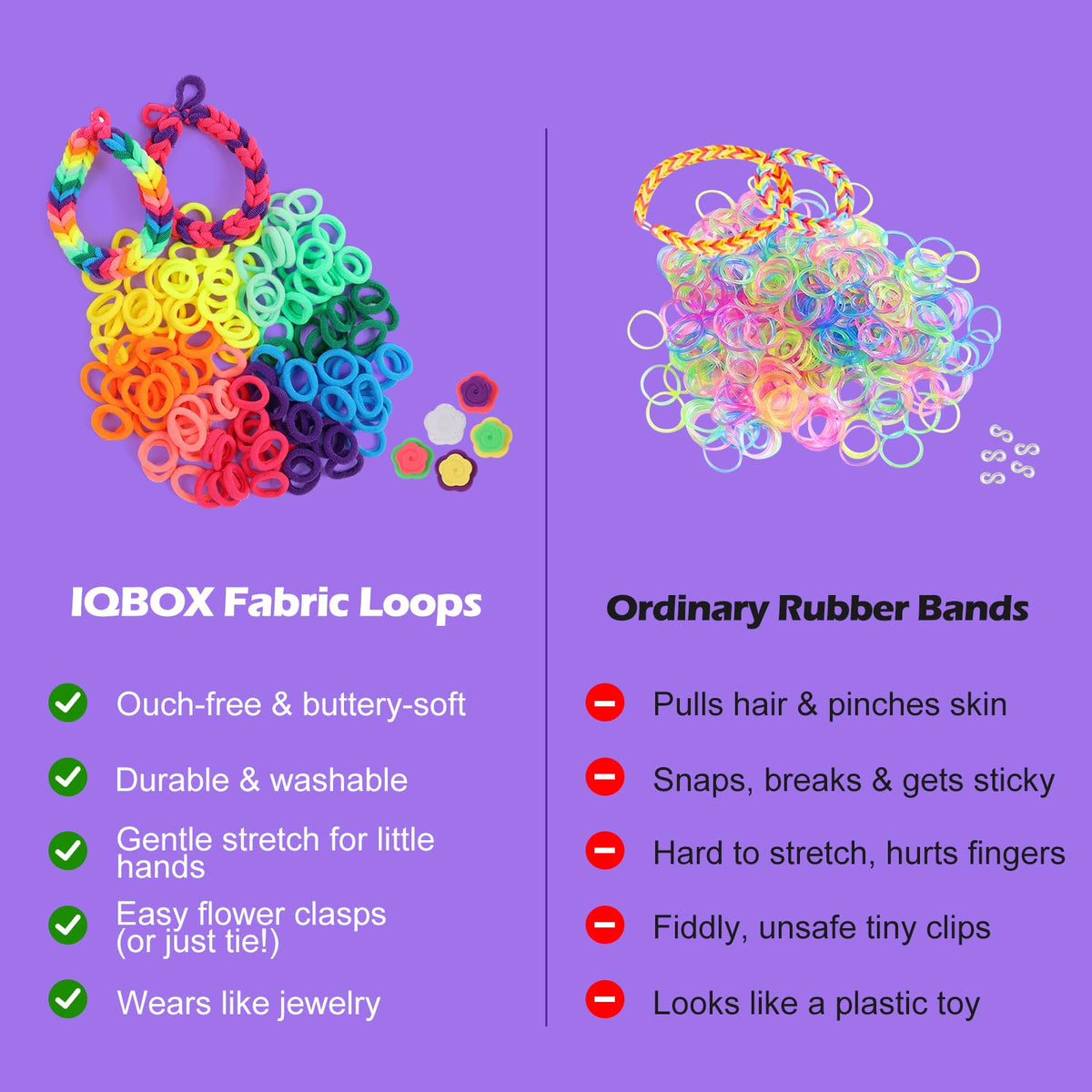 IQBOX illustrated manual guides kids through step-by-step bracelet making.