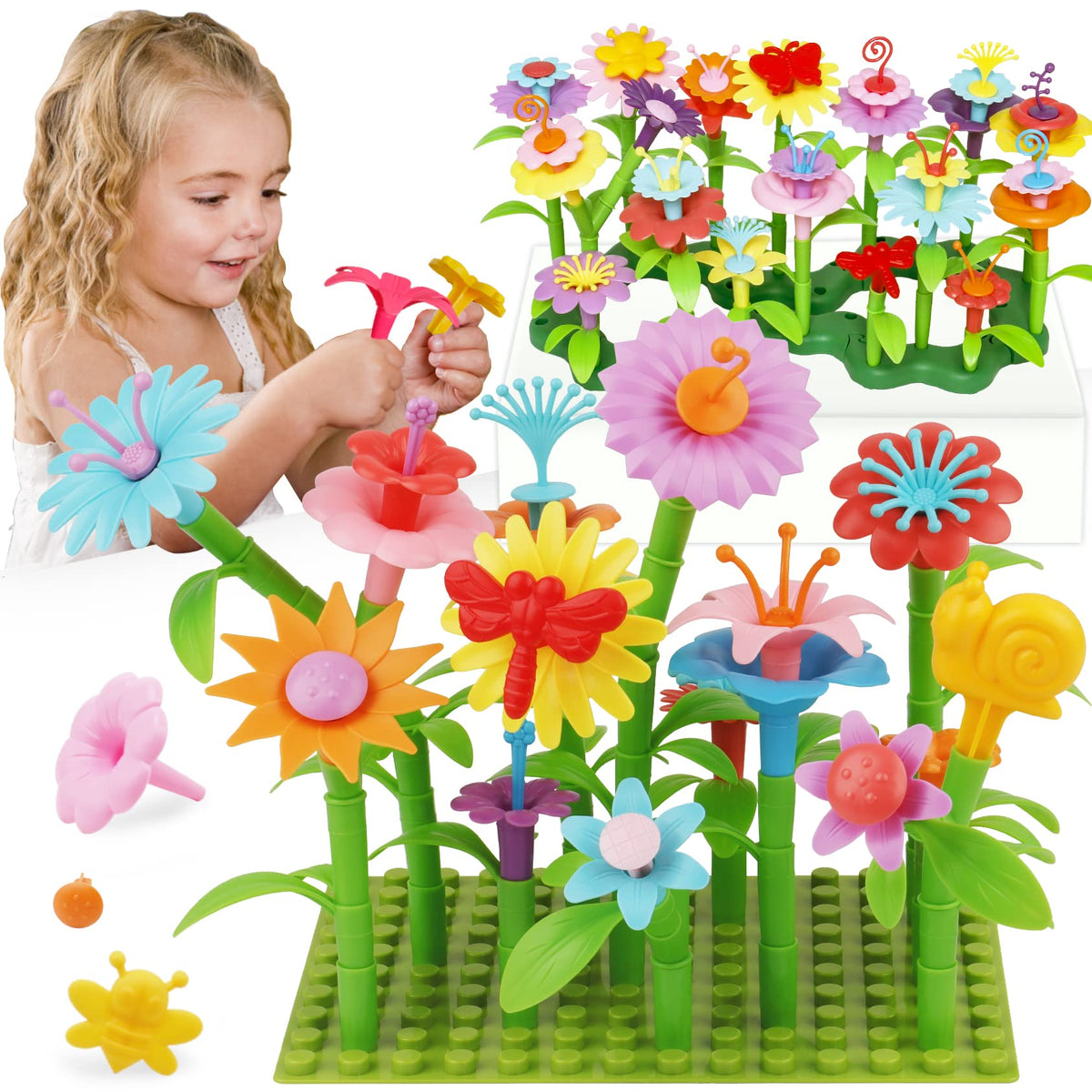 IQKidz Flower Garden base plate 14x10 provides sturdy foundation for big-block builds