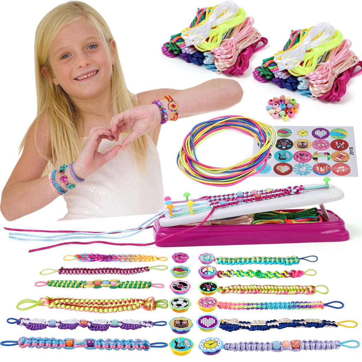 IQKidz bracelet kit shows loom and pegs for quick weaving