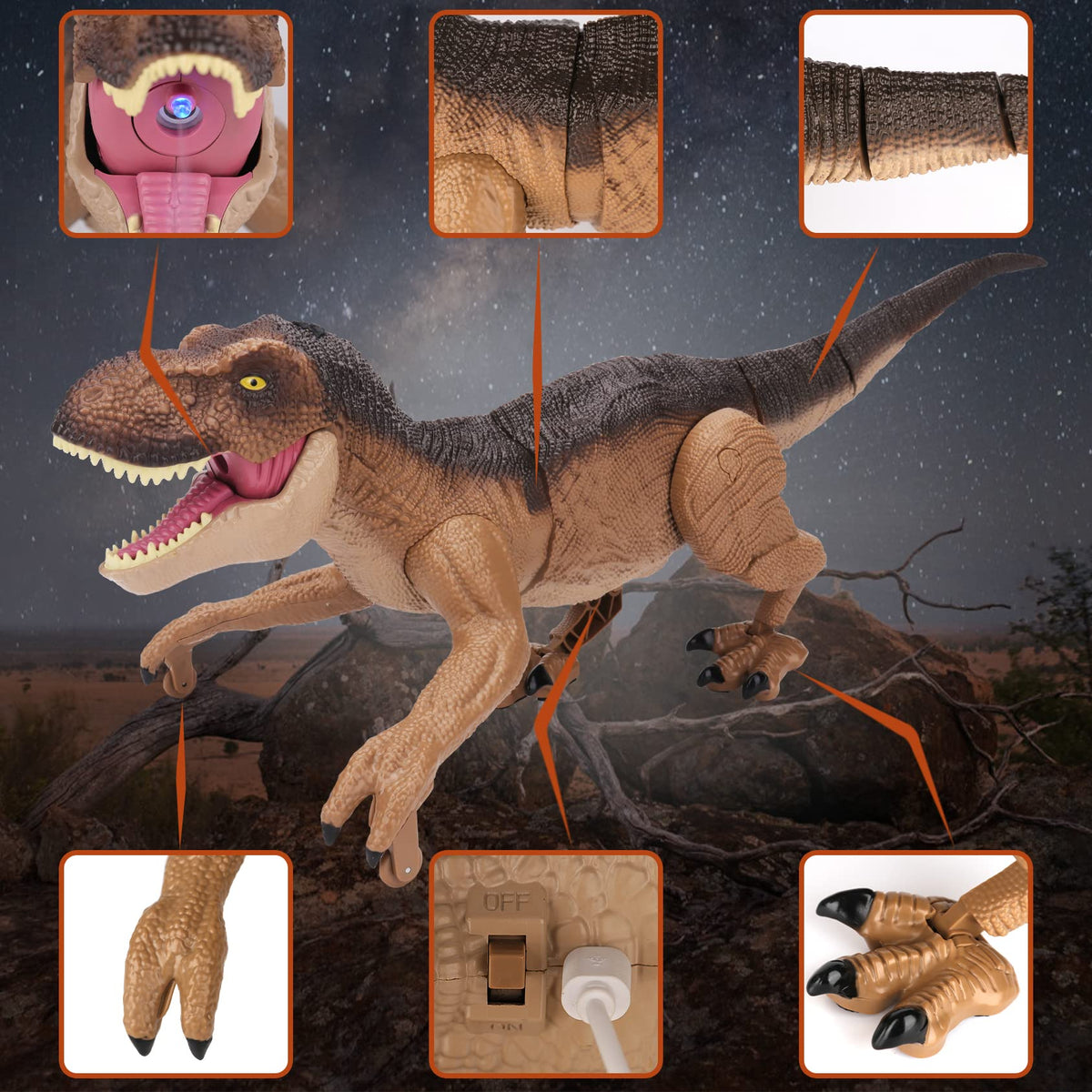 IQKidz dino blue glow lights up during play scenes.