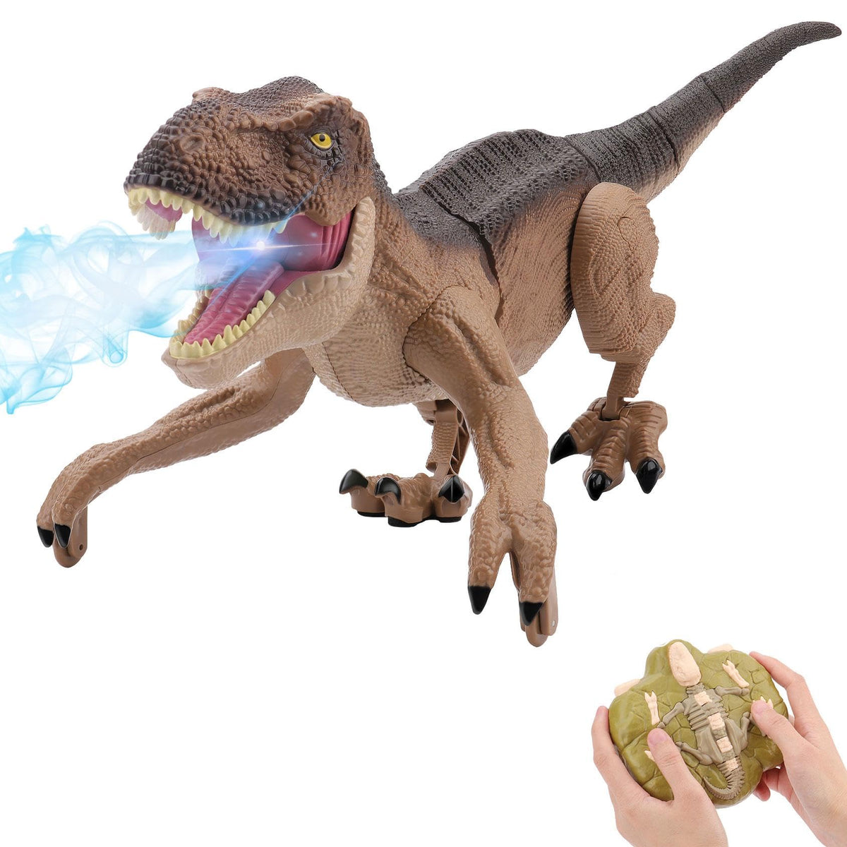 IQKidz remote-control T-Rex mouth opens and lights up for a dramatic reveal.