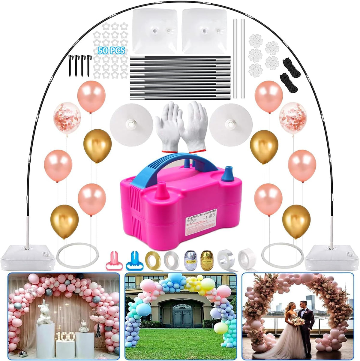 iRabey balloon arch kit with pump for quick setup at weddings and parties.