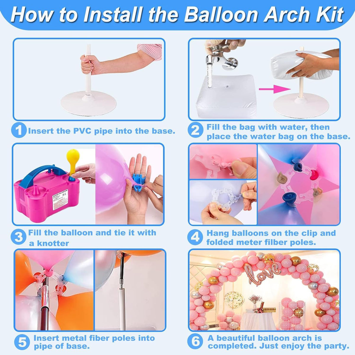 iRabey electric pump inflates balloons fast, reducing manual effort.