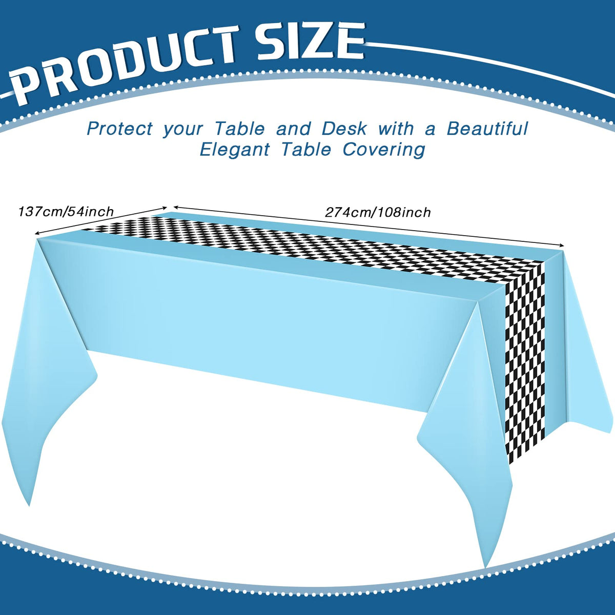 Irenare sky-blue table cover 54x108 enhances decor while guarding surfaces from spills.