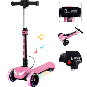 IRIMMY 24V kids scooter pink front view shows compact, friendly design for beginners.