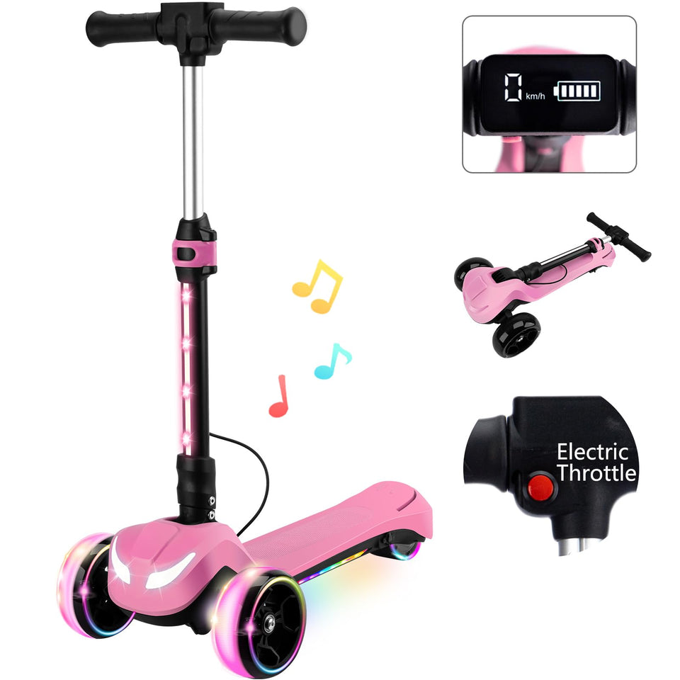IRIMMY 24V kids scooter pink front view shows compact, friendly design for beginners.