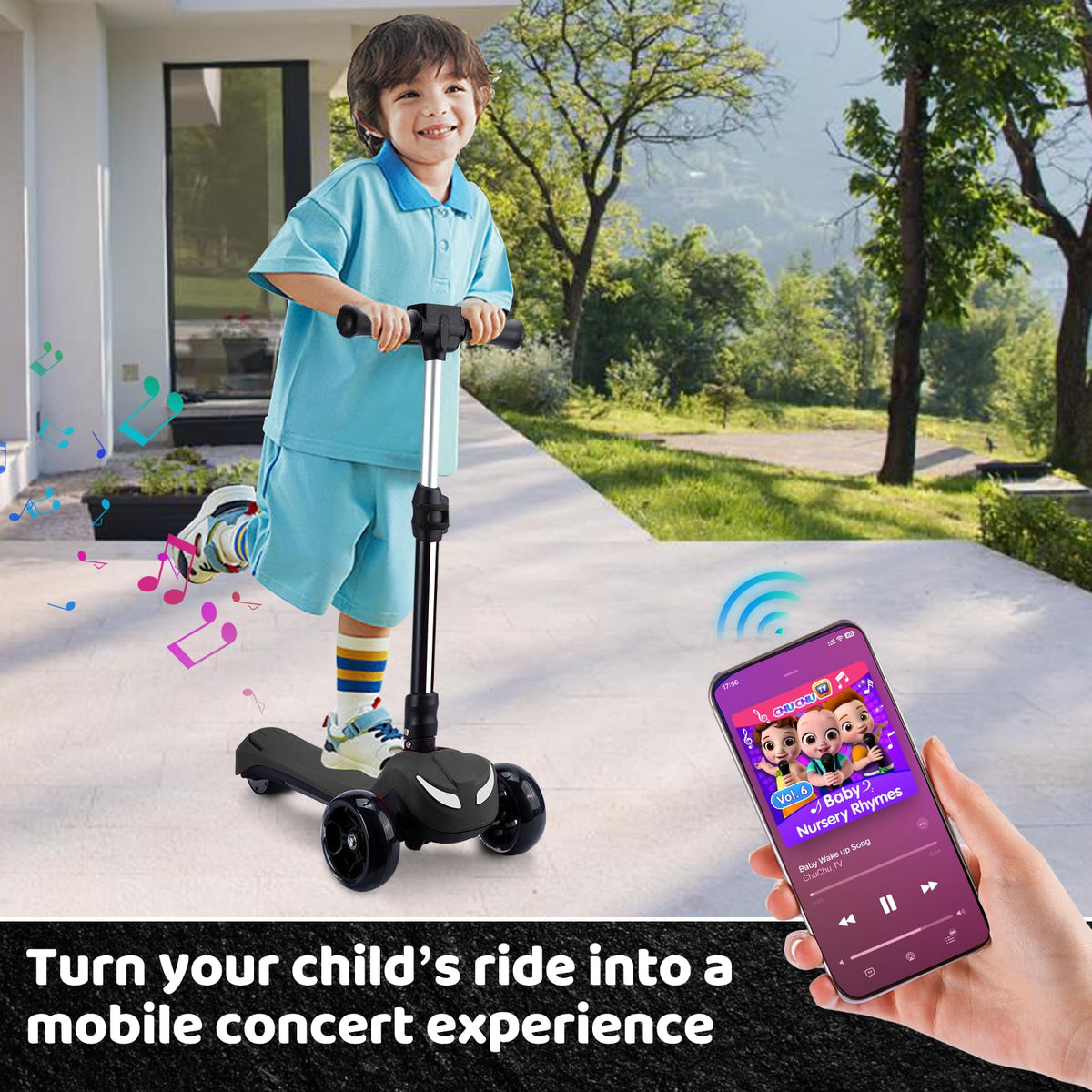 IRIMMY scooter with Bluetooth music enhances outdoor fun during rides.