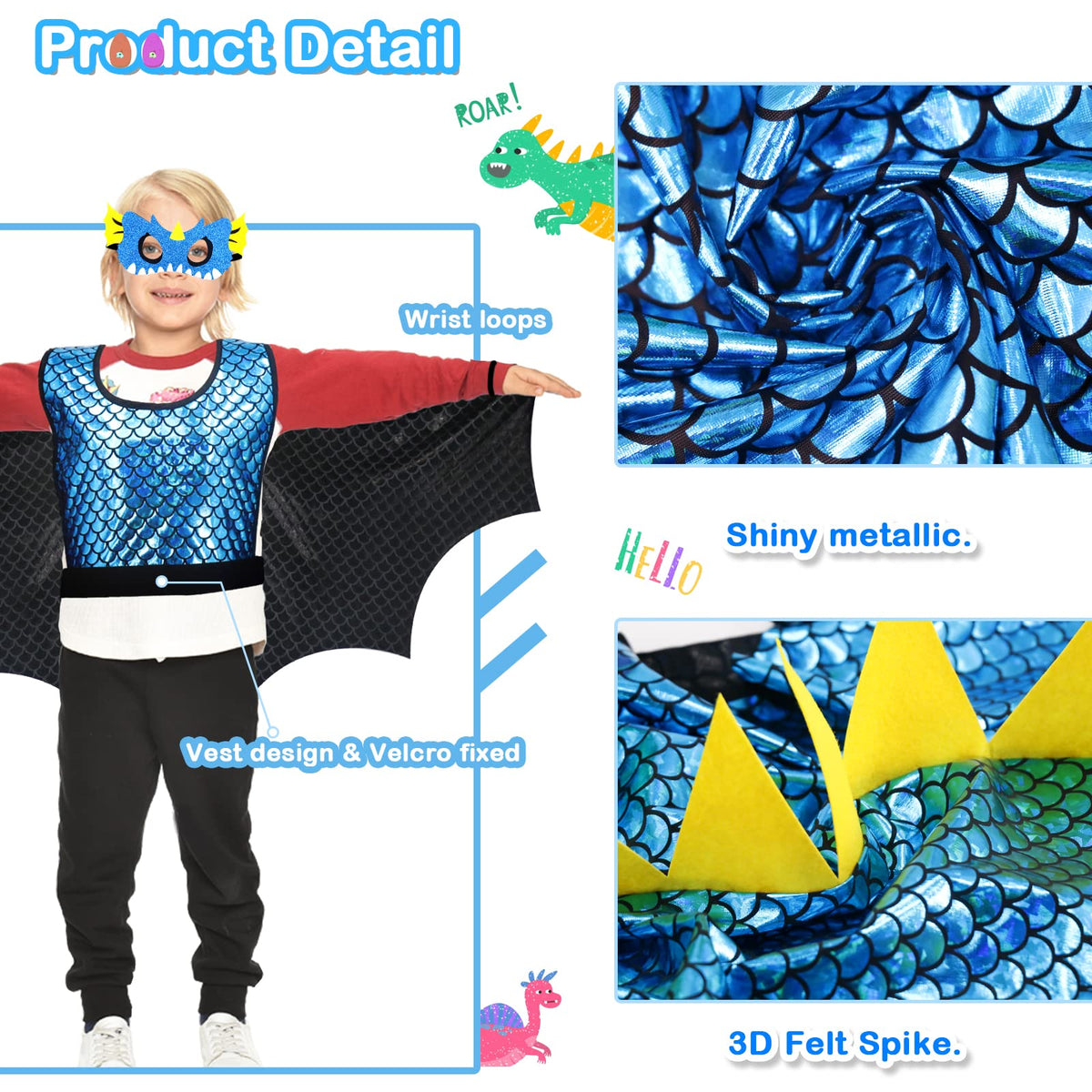IROLEHOME Dinosaur Wings available in blue, green, and purple for ages 3–10.