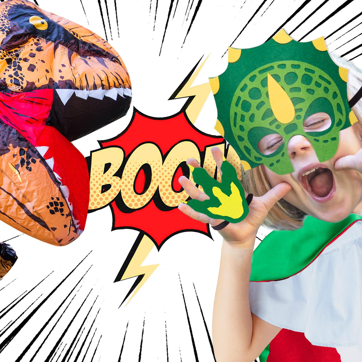 iROLEWIN dinosaur cape back view, vibrant color for lively dress-up moments