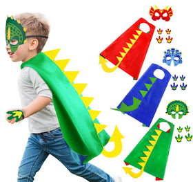 iROLEWIN dinosaur cape front view, soft satin for easy wear during pretend play