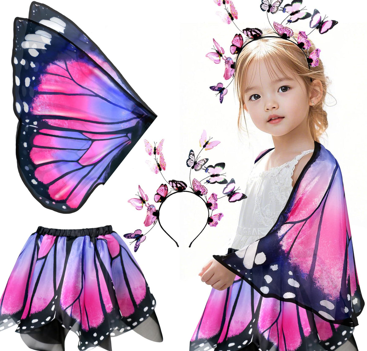 irolewin kids butterfly wings costume front view, ideal for parties and photos