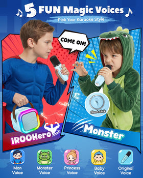 IROO disco lights glow during a lively family karaoke session