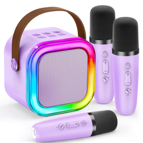 IROO mini karaoke machine with dynamic LED lights creates a kid-friendly stage vibe.