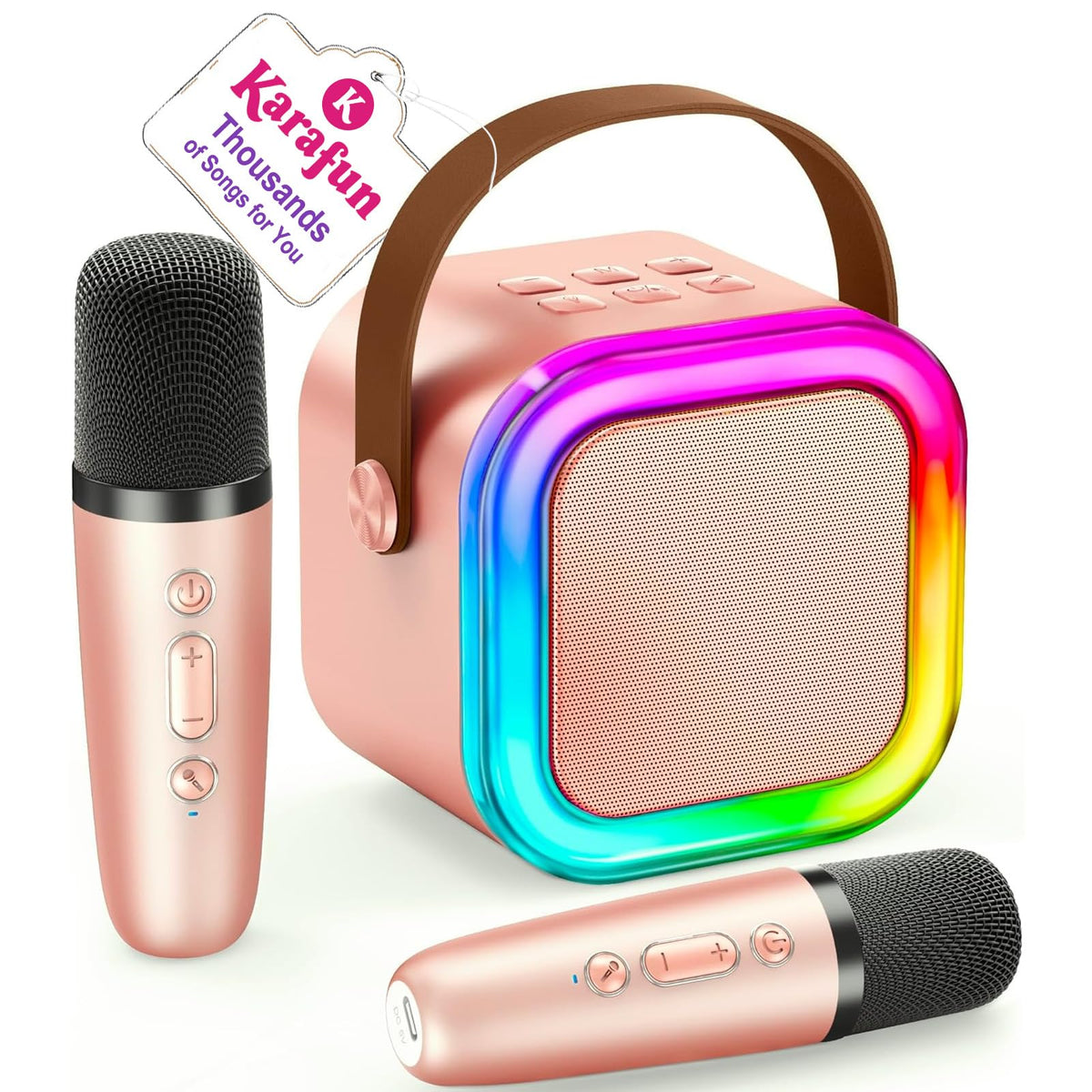 IROO mini karaoke machine front view showing compact design for easy family sing-alongs.
