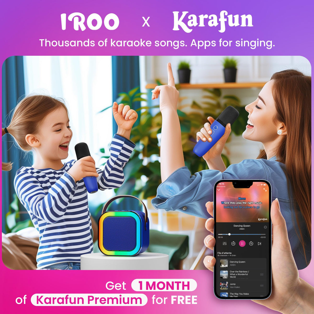 IROO portable battery life supports hours of singing.