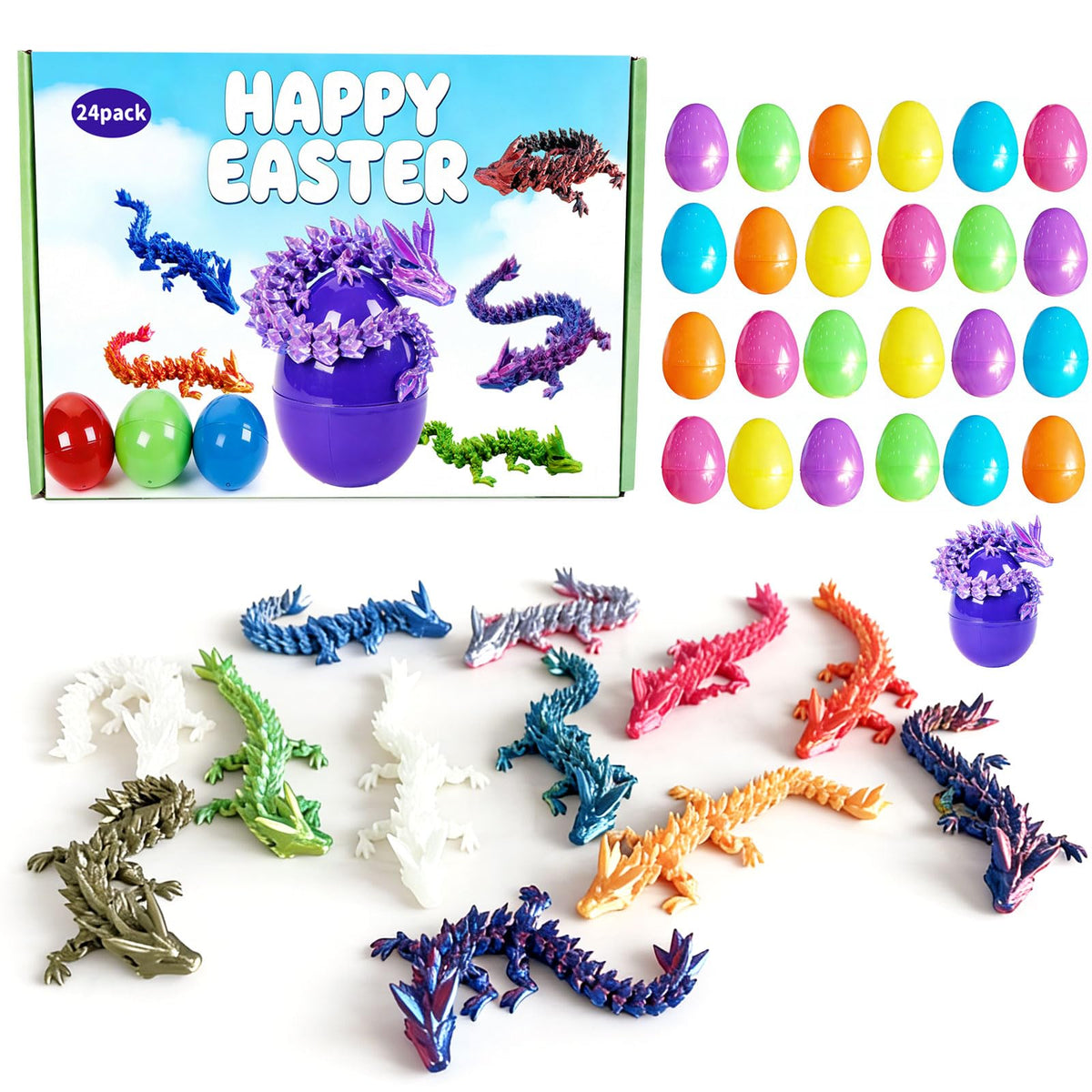 IRRONN Easter egg dragon inside poseable figure for imaginative play and display.