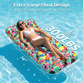 IRUIRUI oversized float measures 74 by 34 inches for stable, relaxed buoyancy