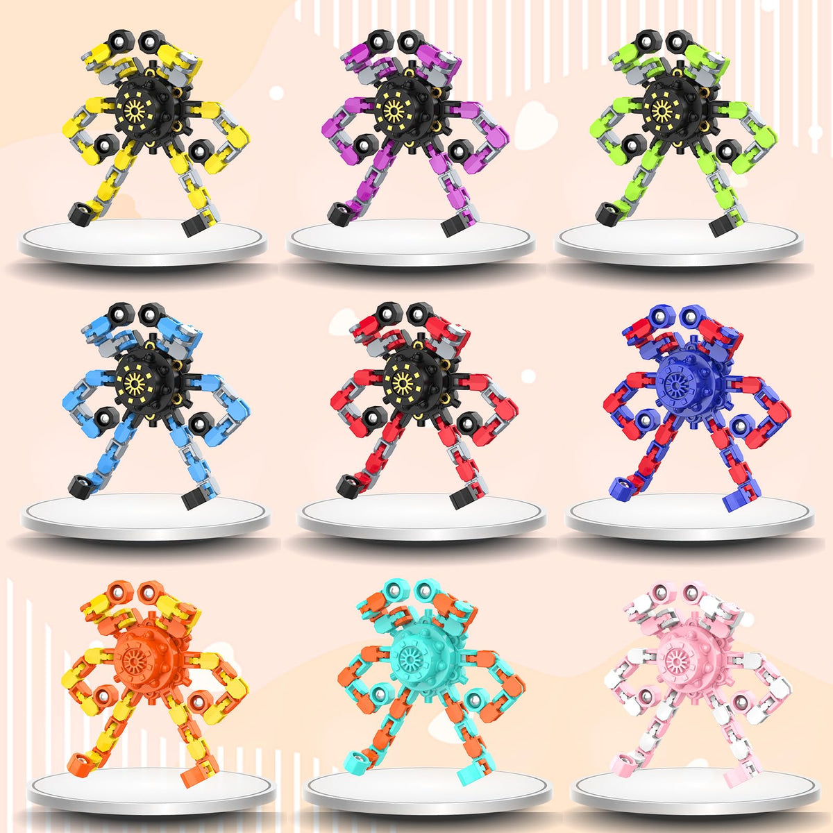 Irvotbes stackable fidget spinners ready for group spins and shared fun.