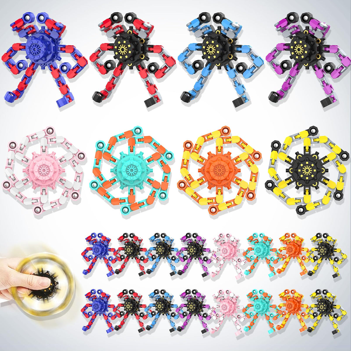 Irvotbes transformable spinner with six deformable chains for versatile, imaginative play