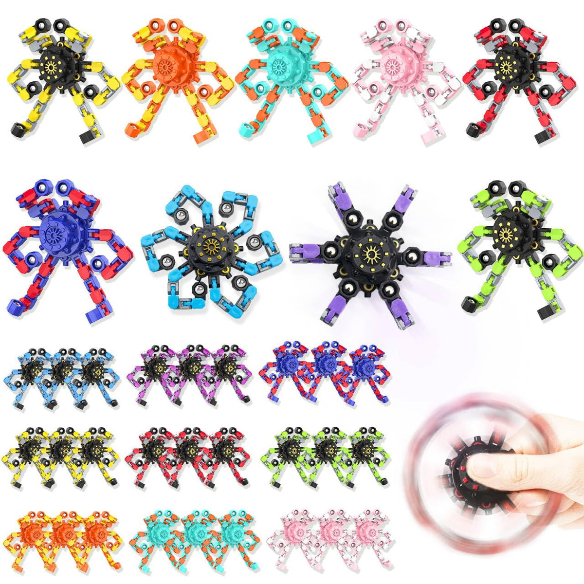 Irvotbes transformable spinners with 6 deformable chains boost creativity and tactile play.