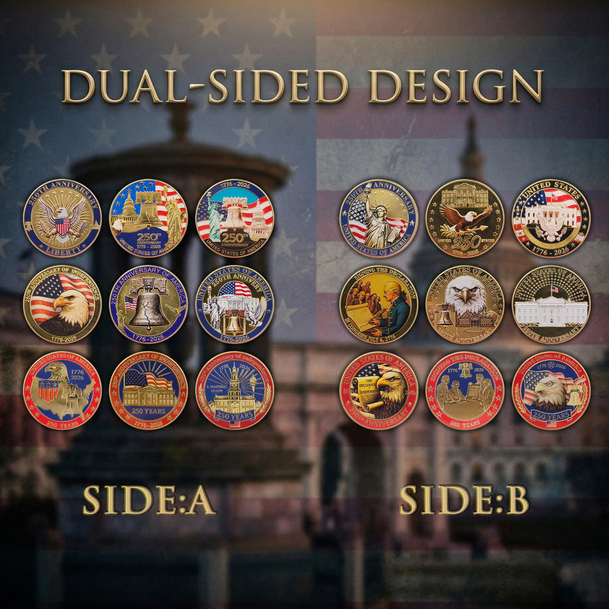 IRXVESA enamel-detailed coins showcase bold 3D depth for vibrant display.