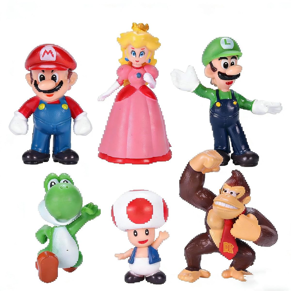 Isaneihas Mario and Luigi figures for shelf display and cake decorating.
