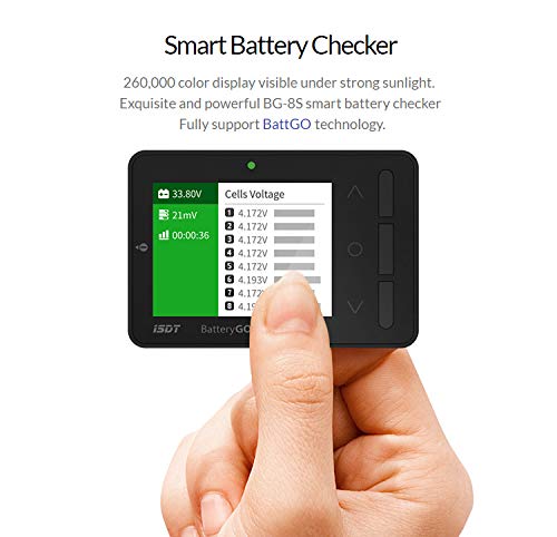 ISDT BG-8S BattGO setup screen with comprehensive parameter readouts
