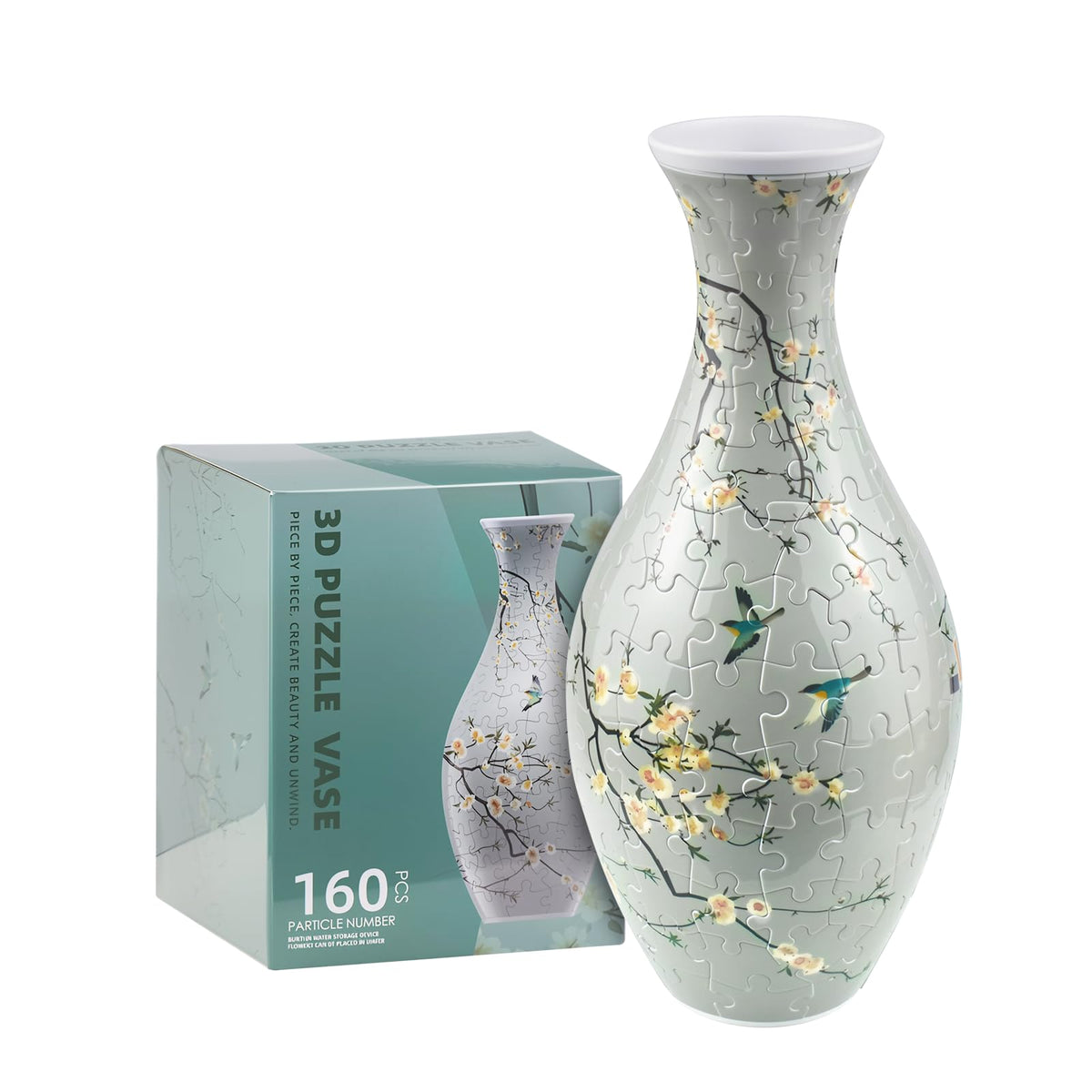 Iselyn 3D Puzzle Vase with green flowers and birds design for stylish home decor.