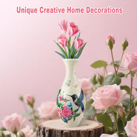 Iselyn green puzzle vase with flowers and hummingbird pattern as an elegant home accent