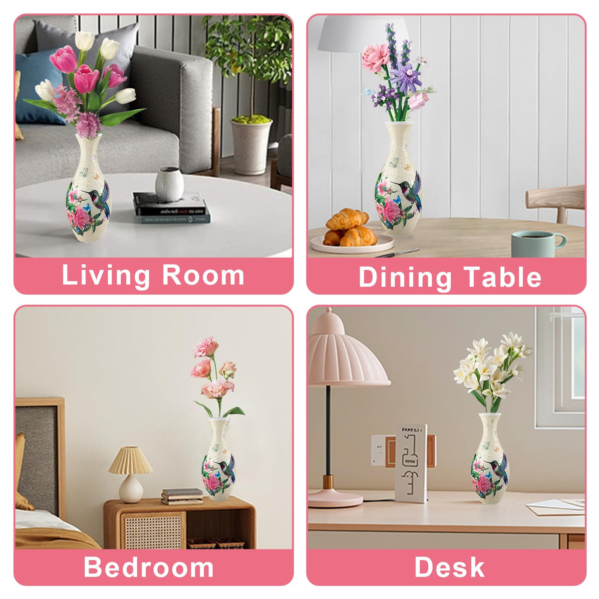 Iselyn intricate vase pattern with flowers and birds for a striking centerpiece