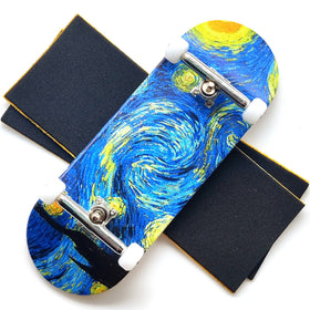 Ishrunkthis Starry Night deck 34mm viewed from above, smooth finish for precise finger skating.