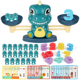 ISMETACU Dinosaur Balance Toy balancing dinosaurs on a scale for early number sense