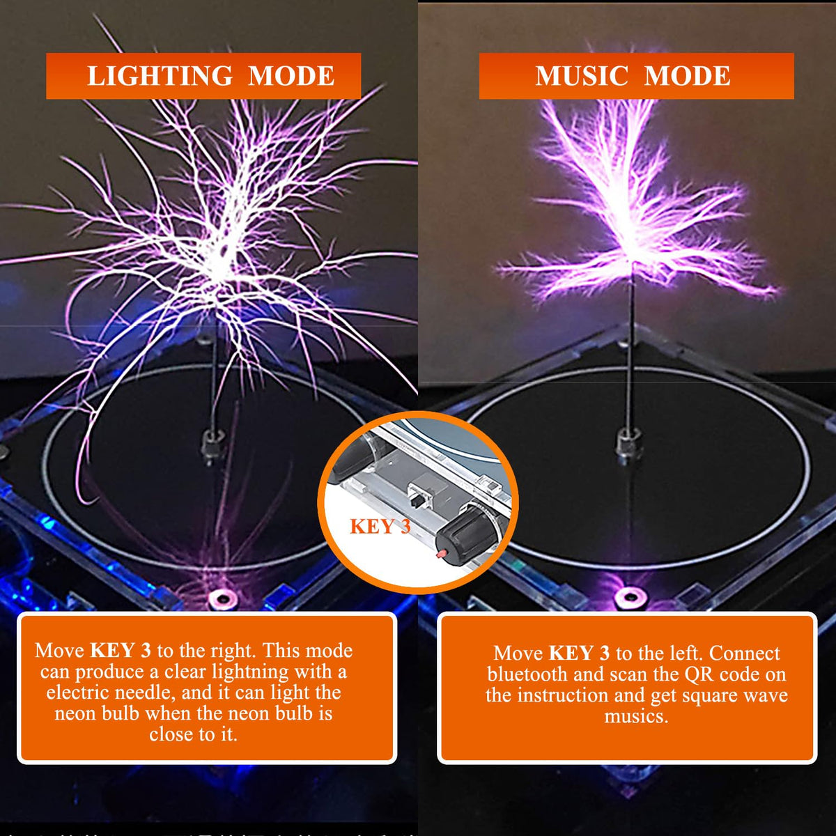 ISolderStore musical Tesla coil speaker side view showing arc glow and rhythm